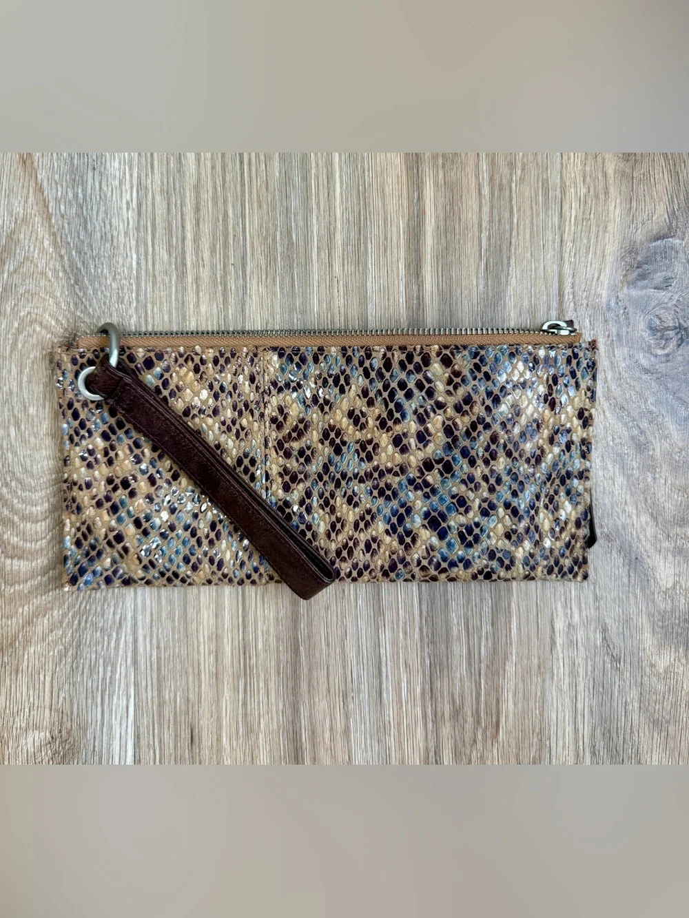 Hobo International Snake Embossed Leather Wristlet Clutch Wallet
